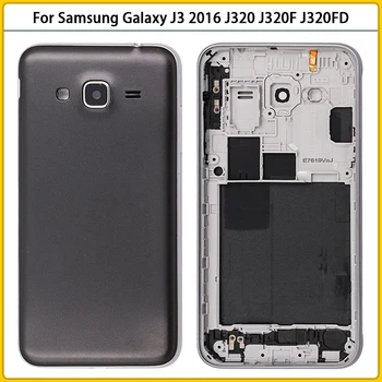 10 БР. За Samsung Galaxy J3 2016 J320 J320F J320FD Пластмаса Батерия Делото Задната Врата на Средната Рамка Пълно Тяло Калъф Замени