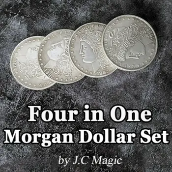 Четири в едно Набиране на Morgan Dollar Мед от J. C Вълшебна Монета Фокуси Илюзия Монета се Появява/Изчезва Скокове в Близък план Магически Трик