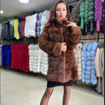 Норковая палто, по-големи размери, дамски зимно палто от естествена кожа, дамски топла и дебела дълго кожено яке, дамски новост 2021 г.