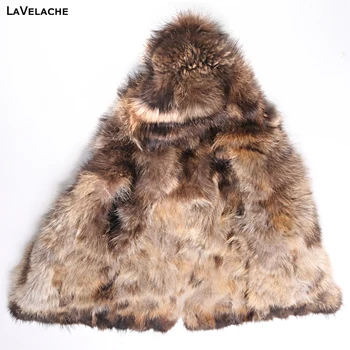 LaVelache Облицовка От естествен лисьего Кожа, палта от естествена Кожа Заек, Зимни дамски парк X-LONG, може да се комбинира с мивка и кожа яка