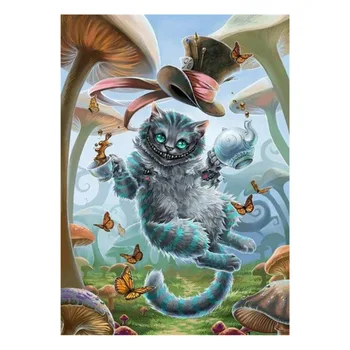 5D САМ Диамантена картина Алиса в Страната на Чудесата кръст Бод Любов към Чеширскому котка