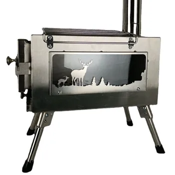 Преносима Градинска Въглища Печка За Отопление, Стъклени Прозорци Къмпинг Отопление Пикник Барбекю Печка