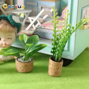 1:12 Куклена Къща Миниатюрни Дървото Е Зелено Плоско Растение Растения В Саксии Модел Градински Декор Детски Играчки Подарък