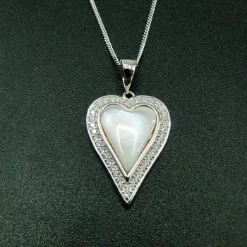 Сега Стерлинговое Сребро 925 Проба Натурален Седеф Бяло Въже Сърцето Висулка Колие Подарък За Жени