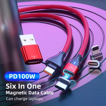 6 в 1 100 W PD USB Type C до USB C Магнитен Кабел 5A Бързо Зареждане на Магнитен Кабел За Трансфер на Данни За iPhone 13 Зарядно Устройство За Мобилен телефон, USB Кабел