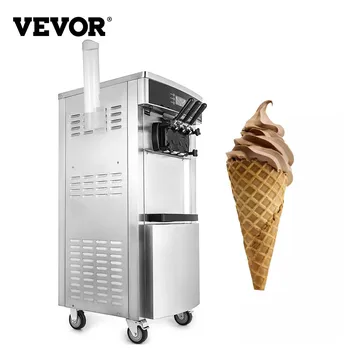 VEVOR 20-28 л/ч Машина за приготвяне на Мек Сладолед, Йогуртница, 3 Вкус, Хладилник за Приготвяне на Електрически Сладолед, Търговски 2200 W