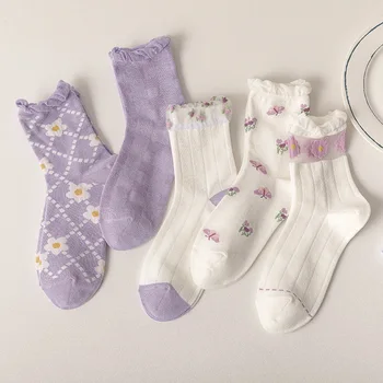 Чорапи, Чорапи със средна дължина, Пролет-Популярните Модни Прекрасни Памучни Чорапи С Пузырьковым Уста, Удобни Дишащи Дамски Чорапи, Сладки Чорапи