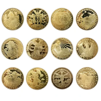 Лично принадлежащи Астролабите съдбата на Възпоменателни монети Дванадесет Съзвездия Щастливата Монета Позлатен Метален Занаятчийски Подарък