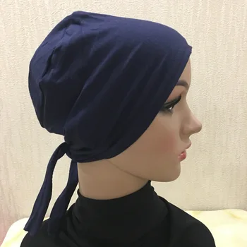 25 Цвята Вътрешен. → Шапка Мюсюлмански Тюрбан Исляма Шал Под Колана Капор Мек Трикотаж Участък Hijabs Тюрбан Mujer Шапка