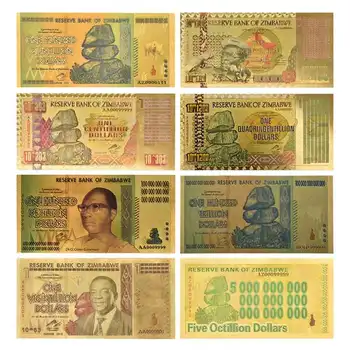 Зимбабве 100 милиарда злоти/100 квинтриллионов/5 октиллионов/100 дециллионов долара Копие на Банкноти от Златно фолио, Хартиени Пари за Бизнес Подарък