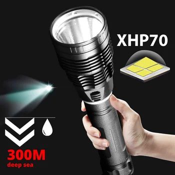 Супер ярко фенерче за гмуркане XHP70.2 с най-висок рейтинг за водоустойчивост IPX8, професионален фенер за гмуркане, захранван от батерии, 26650, ръчно въже