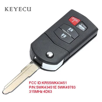 Keyecu Флип Дистанционно кола Ключодържател 4 бутона 315 Mhz 4D63 Чип за Mazda 6 2009 2010 FCC ID: KR55WK43451, 5WK49783