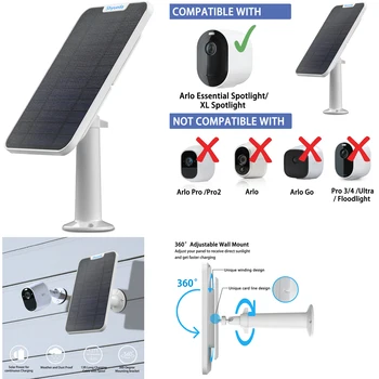 Нова Зареждане на слънчеви панели с мощност 4 Вата за закрепване на кабел Arlo Essential Spotlight / XL Spotlight (Бял)