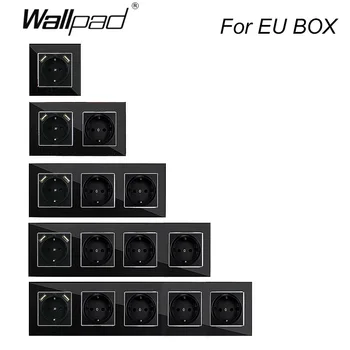 Изход за захранване за контакта EU Box 16A немски стандарт с USB стъклен панел, Заземен Защитни врати Розетки Wallpad