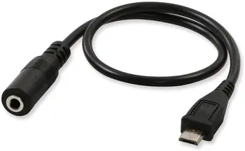 Конектор Micro USB конектор 3.5 мм, аудио кабел, захранващ Кабел за активен микрофон, адаптер за преобразуване на микрофона - 1 фут (черен)