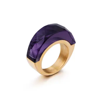 2022 Нов стил 14к позлатените женски пръстен в Дубайском Стил титанов брачни халки на пръста си, за жените лилав кристал стъкло камък