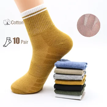 10 Опаковки Мъжки Памучни Чорапи Дишащи Меш-Кратки Ежедневни Чорапи Летни Спортни Чорапи Абсорбират Потта Комплект Чорапи за Глезените