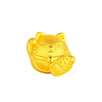 1БР чист 24 До Жълто Злато Висулка 3D Пари Котка Щастлив Топчета 0,8-1,1 G