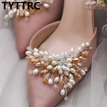 Скоба за обувки, Луксозни Сватбени Обувки с Катарама на Висок Ток за Булка, Мода Декорация с Имитация на Перли