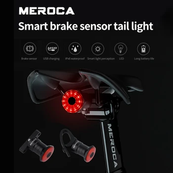 MEROCA Велосипеден Задна Светлина Интелигентен Сензор Стоп-Сигнал Водоустойчив USB Зареждане на Велосипеди Задна Светлина Велосипеден Фенер Аксесоари За Велосипеди