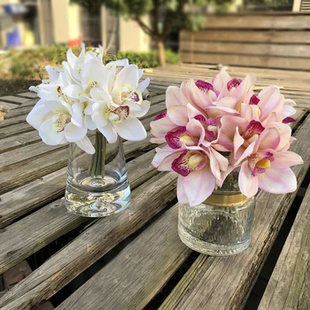 6 гола голямо цвете цимбидиум изкуствени цветя САМ на сватба булката ръчно цвете за декорация на дома, изкуствена орхидея фалшиви растения