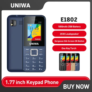 UNIWA E1802 GSM Мобилен Телефон 1800 mah в режим на Дълго очаквания Безжичен FM 1,77 Инча Старши Телефон За Възрастни Хора 2G Бутон Телефон с Две SIM карти