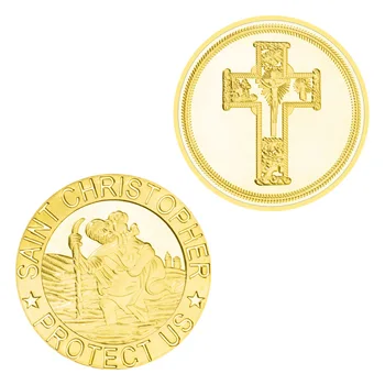 Свети Христофор Защитете ни Сувенир, Позлатена Монета Коллекционный Подарък Светец-Покровител на пътници Възпоменателна Монета