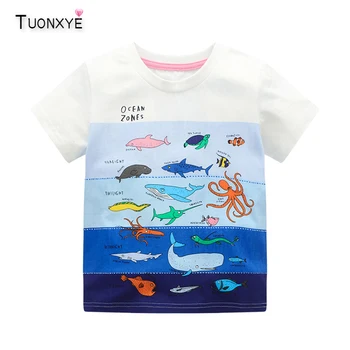 TUONXYE/ Лятна тениска за момчета с картина на Динозавър, Ежедневни Памучен Трикотажная Мека Дишаща Тениска с къси ръкави, Дрехи за деца от 2 до 7 години