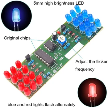 NE555 CD4017 IC Електронни Led Светлини Комплекти Червени, Сини Двуцветен САМ Kit Стробоскоп Електронен Костюм Мигащи Светлини Компоненти направи си САМ