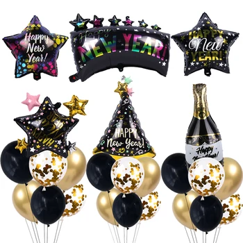 2022 Честита Нова Година Вечерни Балони Коледно Дърво Звезда Бутилка Вино Фолио Балони С Коледа Украса За Парти Балони Ноел