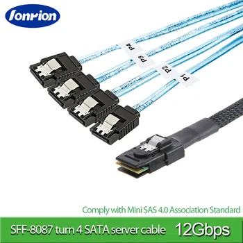 Горещ кабел SAS SATA Mini-SAS СФФ-8087 на 4 SATA кабел Mini SAS 4и SFF8087 36P на 4 SATA 7P Кабел 12 Gbit/s, 50 см на Данни на твърдия диск