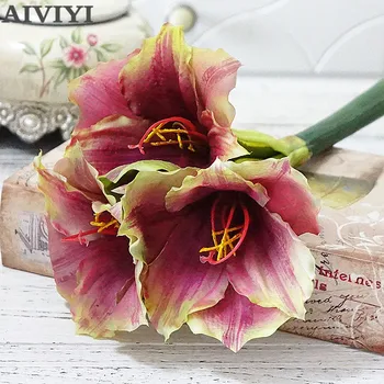 Изкуствена мека пластмаса на допир лилия Чжуд червен изкуствени цветя, началната дневна сватбена фотография направи си САМ украса